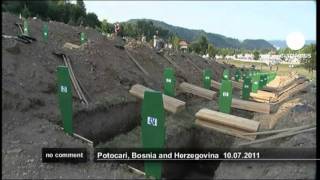 Mass burial of Srebrenica victims in Bosnia [upl. by Semadar]