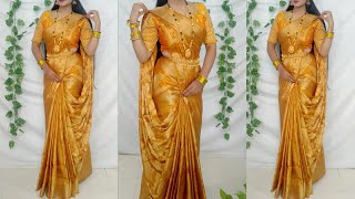 Elegant Draping styles looks More beautifulSaree wearing new stylessilk saree DrapSaundaryaa [upl. by Anirod]