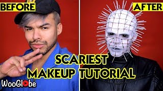 Hellraiser Pinhead Makeup  Scary Halloween Makeup Tutorial 2019  WooGlobe [upl. by Ardnasil]