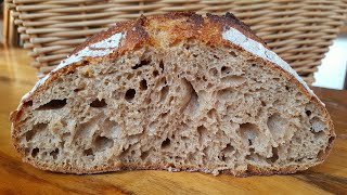 Delicious Airy Brown Sourdough Bread  Full Autolyse Overnight [upl. by Odrareg723]