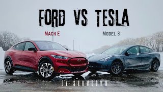 Ford Mustang MachE vs Tesla Model 3  Electric Showdown [upl. by Narih108]