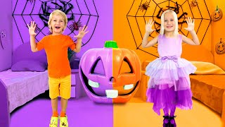 Purple vs Orange Halloween Challenge with Katya and Dima [upl. by Kalmick]