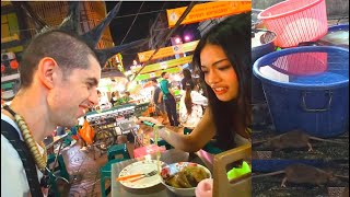 Sam EATS at a RAT INFESTED Street Food Market in Thailand [upl. by Sofko]