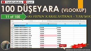 Excel DÜŞEYARA  11 of 100  İki sütunu karşılaştırma [upl. by Garrik]