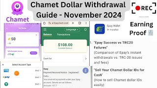 Chamet Dollar Withdrawal Guide November 2024 Epay Instant Success vs TRC20 Issues  Sell Your IDs [upl. by Isus]