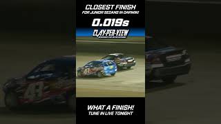 CPV SHORTS  Closest Junior Sedan Finish in Darwin EVER speedway dirttrackracing carracing [upl. by Ajssatsan]