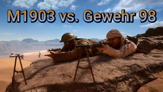 Battlefield 1  M1903 vs Gewehr 98 sniper at 50m to 800m [upl. by Aia]