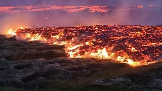 Lava flood on the 1st day of the Fissure Eruption in Iceland Unshared video 100723 [upl. by Oicnevuj]