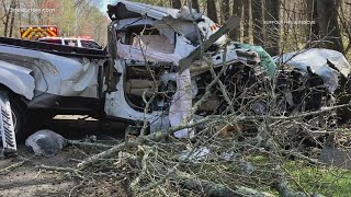 Truck crashes into tree off Route 58 in Suffolk hospitalizing driver [upl. by Sherilyn650]