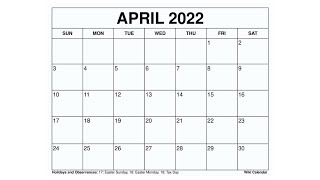 Printable April 2022 Calendar Templates with Holidays  Wiki Calendar [upl. by Akcinat493]