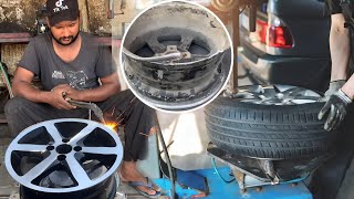 How to Repair a Cracked Alloy Wheel  How to Fix Alloy Wheel Bent  Car Alloy Wheel Restoration [upl. by Scheider]