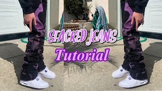 HOW TO MAKE STACKED JEANS  TUTORIAL 👀🧵🪡 [upl. by Neelyar]