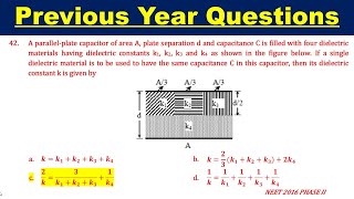 A parallelplate capacitor of area A plate separation d and capacitance C is filled with four [upl. by Kipper934]