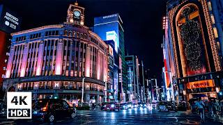 Rainy night in Ginza Tokyo  4K HDR with Binaural Japanese Sounds [upl. by Bendicta]