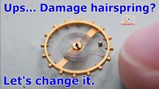 Change of damaged hairspring Part 2 START wrist watch made from a junk [upl. by Annawal]