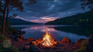 Real ambience sounds Bonfire at lakeside  Sleep Aid  Anxiety Relief  Relax Background [upl. by Nomor]