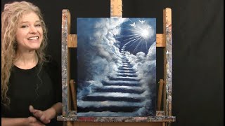 Learn How to Paint quotHEAVENLY STAIRWAYquot with Acrylic  Paint and Sip at Home  Step by Step Tutorial [upl. by Ised]