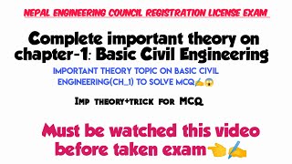 NEC LicenseComplete important theory on chapter1  Basic Civil Engineering [upl. by Scherman151]