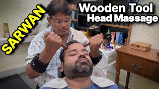 WoodenTool Head Massage With Neck Crack BY IndianBarber Sarwan sensoryoverload relaxtion Asmr [upl. by Enairda]