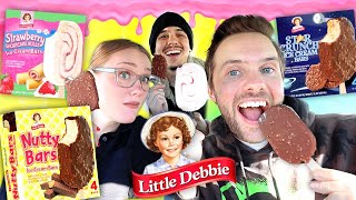 Tasting VIRAL Celebrity Foods LITTLE DEBBIE ICE CREAM BARS Star Crunch Nutty Bars and Strawberry [upl. by Nyleimaj873]