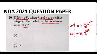 NDA 2024 QUESTION PAPER  If 26n8k where k and n are positive integers then what is the [upl. by Tasha339]