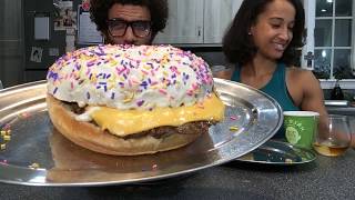 Giant Protein Cinnabon Frosted Donut Burgers Mukbang [upl. by Audette635]