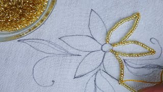 beaded hand embroidery easy way to beading on cloth by hand amazing beads work [upl. by Nnyrat]