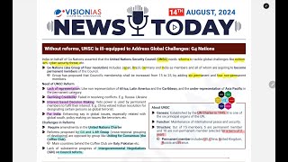 14 august 2024 DAILY CURRENT AFFAIRS VISION IAS NEWS THE HINDU INDIAN EXPRESS PIB [upl. by Adnilemre]