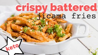 CRISPY BATTERED KETO JICAMA FRIES  GARLIC PARMESAN KETO FRENCH FRIES [upl. by Eelessej]