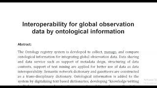 Interoperability for global observation data by ontological information [upl. by Aber]