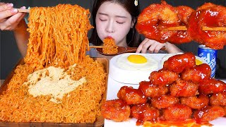 ASMR MUKBANG  보들보들 치즈볶음면 4봉지 🧀 양념 새우링 🍤🔥 먹방 Super Cheesy Ramen amp Spicy Fried Shrimp Ring [upl. by Jansson729]