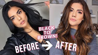 BLACK TO BROWN HAIR COLOR AT HOME DIY BALAYAGE HIGHLIGHTS NO DAMAGE WITH BLEACH [upl. by Yecaj149]