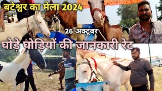 बटेश्वर घोड़े घोड़ियों का मेला 2024 पूरी जानकारी रेट भी बताई किसानों ने bateshwar dham ka Mela [upl. by Aitat401]