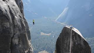 FREE SOLO on the Lost Arrow Spire highline in Yosemite [upl. by Sievert872]