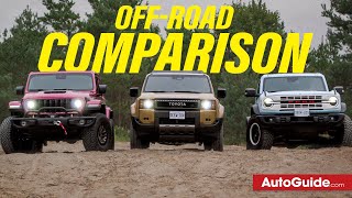 Jeep Wrangler vs Toyota Land Cruiser vs Ford Bronco OffRoad Comparison [upl. by Ecile620]