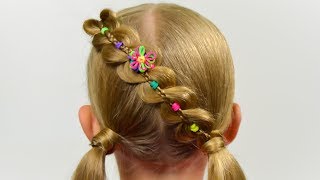 Rainbow braid  chain with elastics 🌈 Hair Tutorial Quick and Easy hairstyle for little girl 55 [upl. by Schaper927]