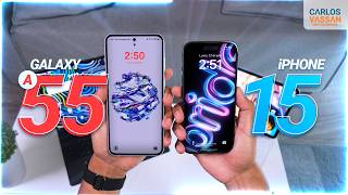 Galaxy A55 vs iPhone 15  ¿Cuál te conviene más [upl. by Bravar308]