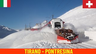 Winter Cab Ride Tirano  Pontresina Rhaetian Railway Bernina railway line  Switzerland Italy 4K [upl. by Nnahgaem]