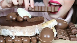 Hazelnut Crush ASMR chocolate kinder candy biscuit cheesecake Mukbang bites only [upl. by Gerta]