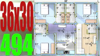 36x30 3BHK House Plan East Facing House [upl. by Andrea968]