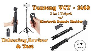 Yunteng Vct 1688 2 in 1 Monopod Tripod amp w Bluetooth Remote Shutter  UnboxingReview amp Test [upl. by Areic502]