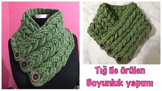 Tığ İle Örülen Çok Kolay Erkek  Kadın Saç Örgü Boyunluk Modeli unisex knitting weft making [upl. by Ozzie]