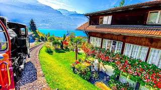 Riding a traditional cogwheel train in the Swiss Alps 🇨🇭 Switzerland 4K [upl. by Nerradal]