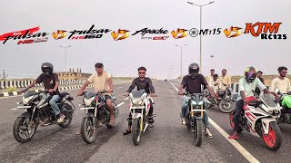 KTM RC 125 Vs Mt15 Vs Pulser Ns 160 Vs Ns 125 Vs Apache Rtr 160 Drag Race dragrace [upl. by Sihtam403]