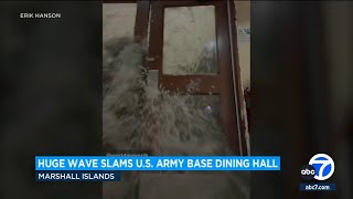 Rogue wave crashes into US army base ripping doors from hinges [upl. by Kcin]