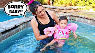 BABY Stary Goes SWIMMING for the FIRST TIME SHE CRIED  Jancy Family [upl. by Anyehs]