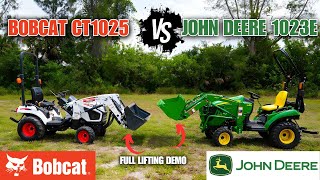 Bobcat CT1025 Compact Tractor Vs John Deere 1023E Compact Tractor  With Lifting Demo [upl. by Eart]