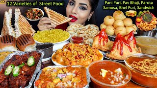 Eating Spicy Pani PuriSamosaMaggiPav BhajiVeg Sandwich  Indian Street Food ASMR Eating Mukbang [upl. by Halika]