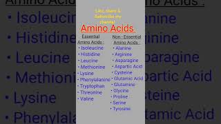 Amino acids  Essential Amino acids  Non Essential Amino acids  Biochemistry education shorts [upl. by Tterraj]