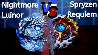 Spryzen Requiem vs Nightmare Luinor on Real Life Beyblade Stadium [upl. by Ysnap235]